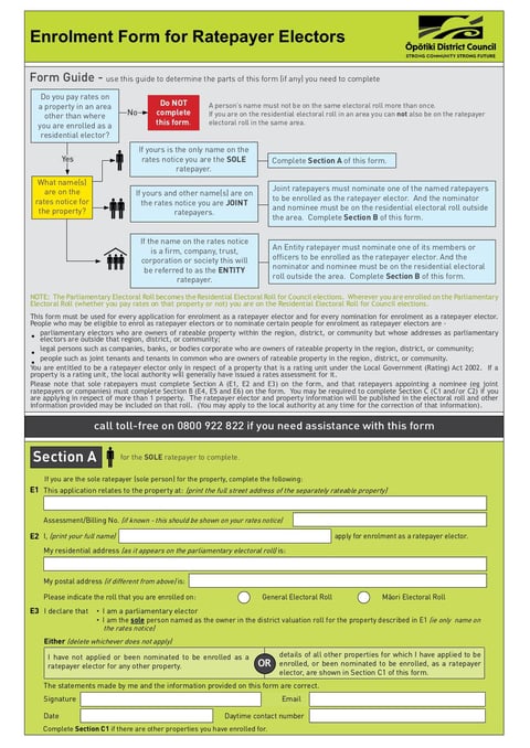 Ratepayer Enrolment Form | Fill and sign online with Lumin