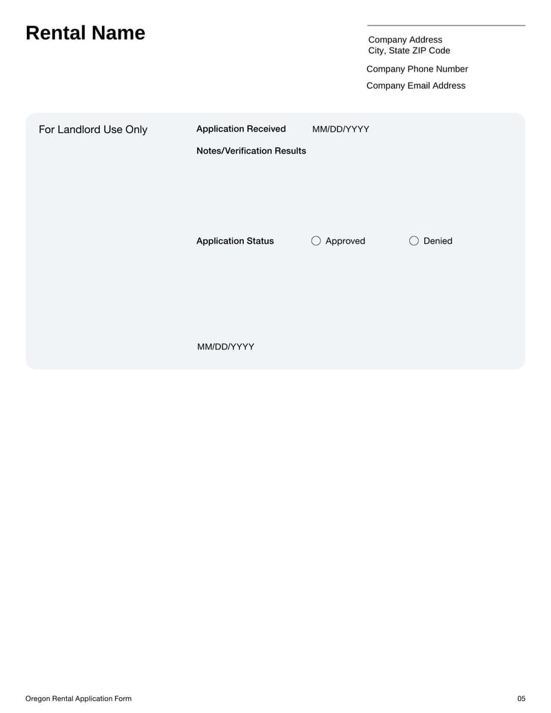 Oregon Rental Application Form for applying to rent property in Oregon