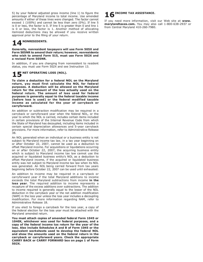 Large thumbnail of Maryland Form 502X - Nov 2017