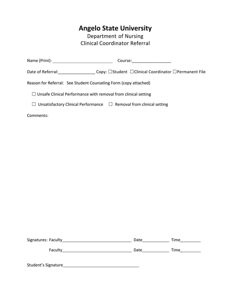 Large thumbnail of Angelo State University Clinical Coordinator Referral Form