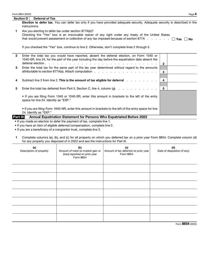 Large thumbnail of Form 8854 - Jan 2022