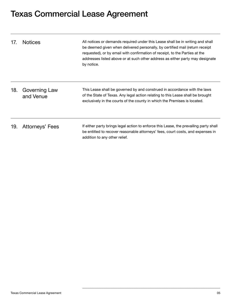 Commercial Lease Agreement Texas for detailing lease terms for renting commercial property in Texas