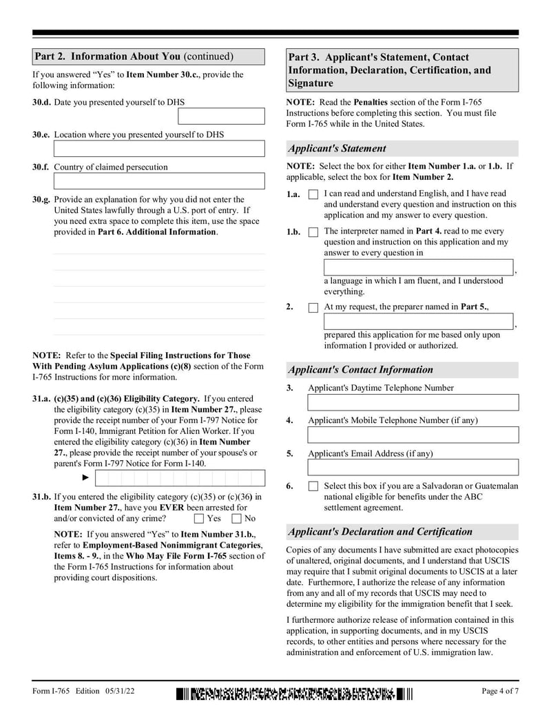 Large thumbnail of Form I-765 - Oct 2022