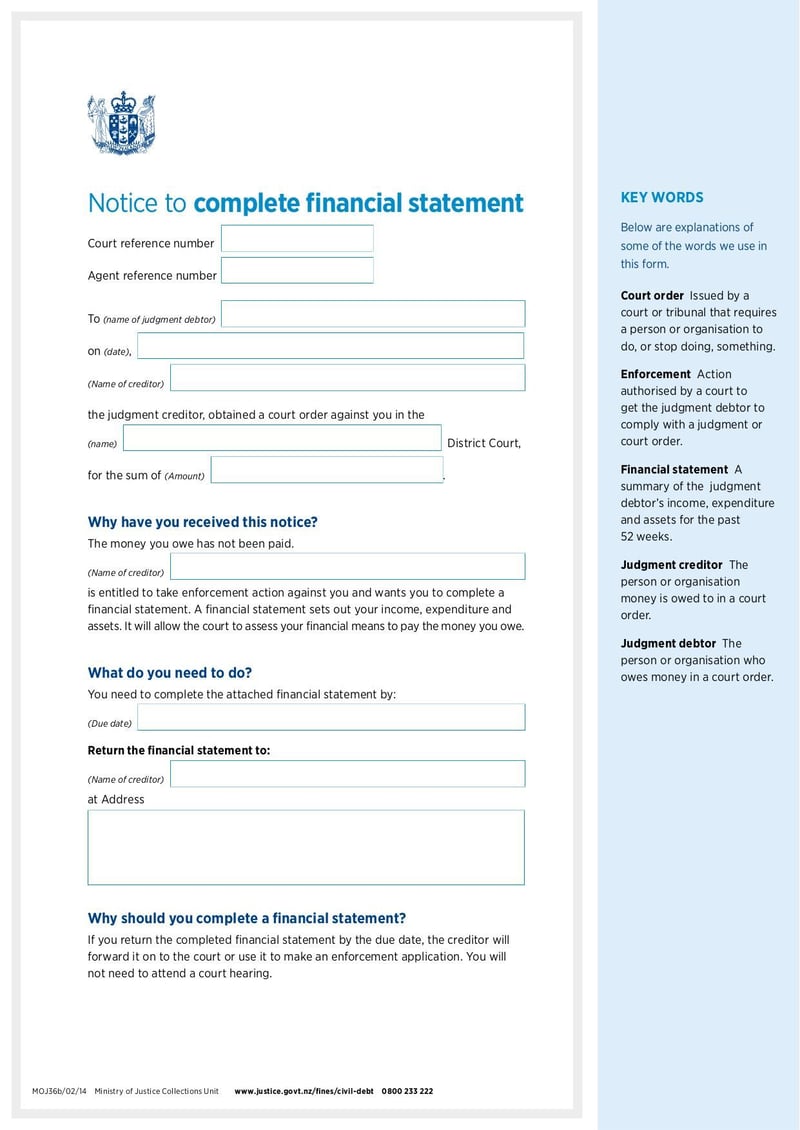 Large thumbnail of Form MoJ36b Notice to Complete Financial Statement - Feb 2014