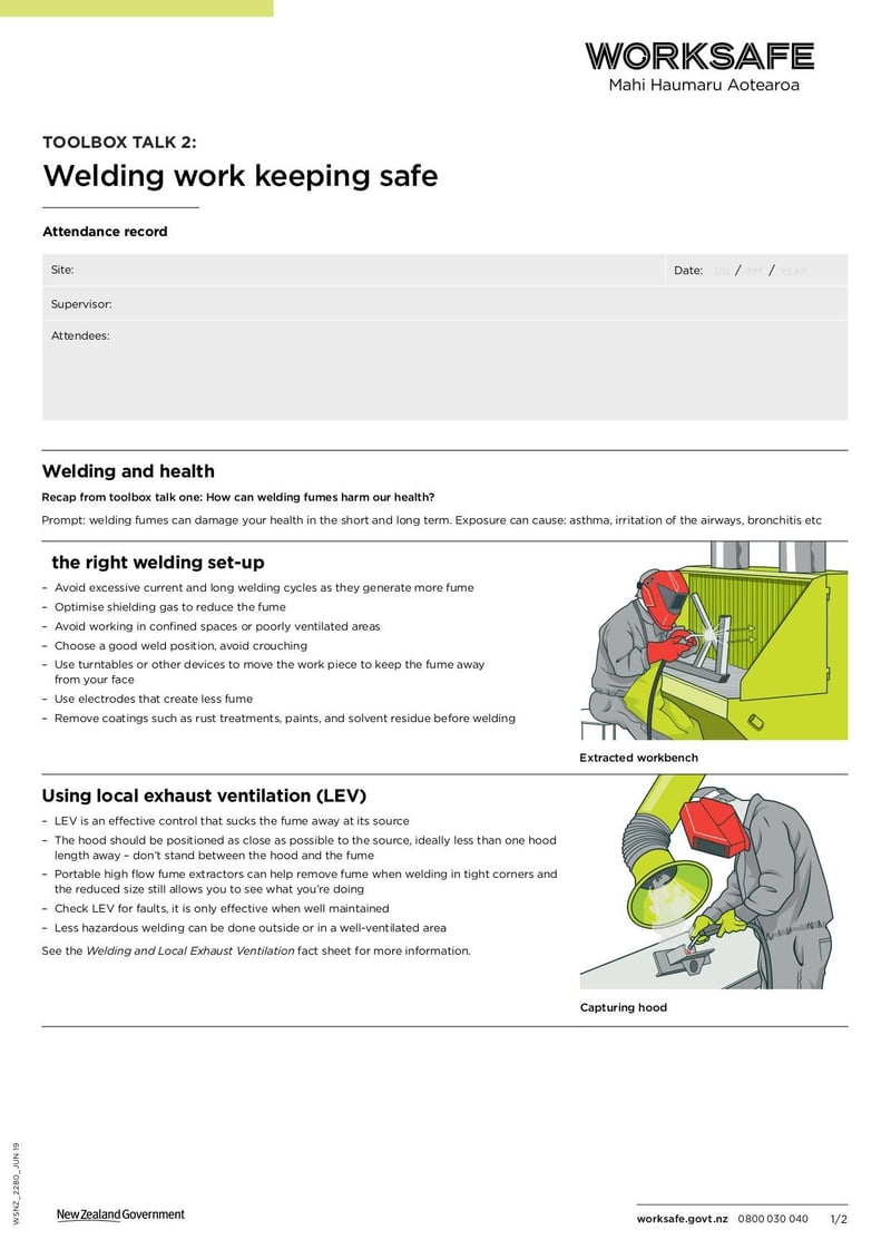 Large thumbnail of Toolbox Talk 2 Welding Work Keeping Safe Attendance Record - Jun 2019
