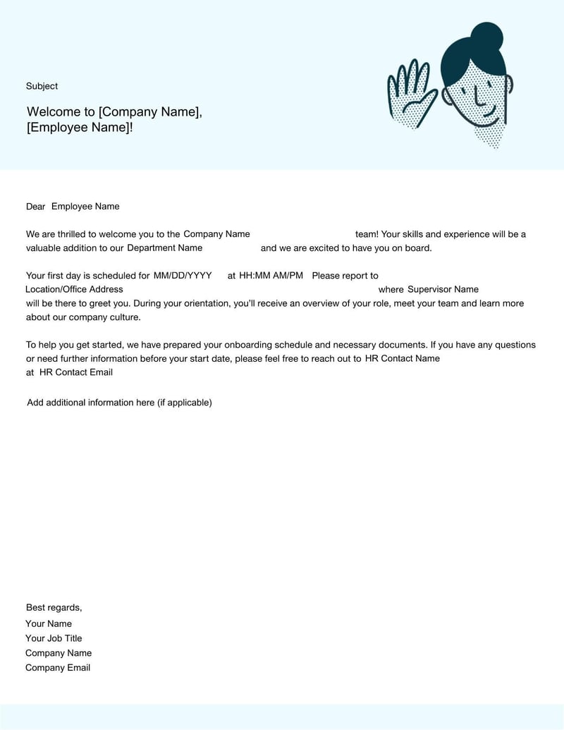 New Hire Welcome Letter Template for greeting and introducing new employees to the company