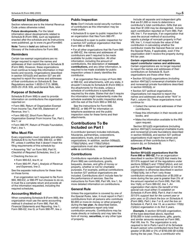 Large thumbnail of Schedule B (Form 990) - Nov 2022