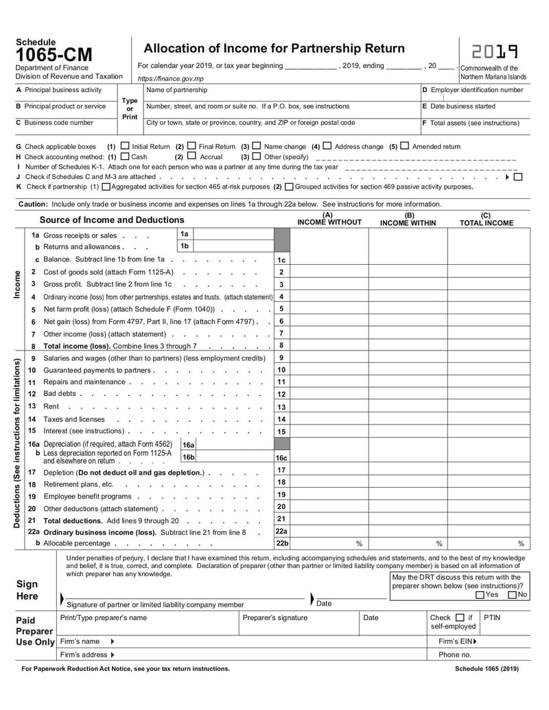Large thumbnail of Schedule 1065-CM - Jan 2019