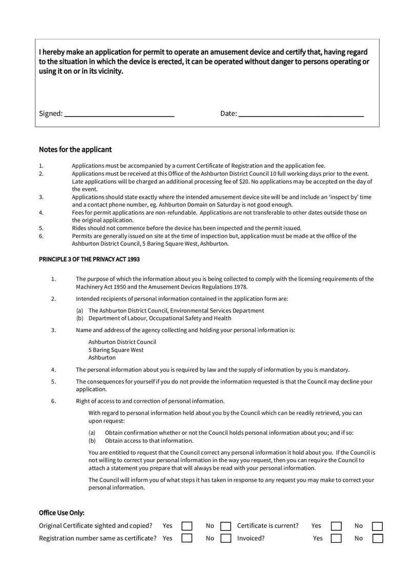 Large thumbnail of Amusement Device Operation Permit Application Form - Sep 2013