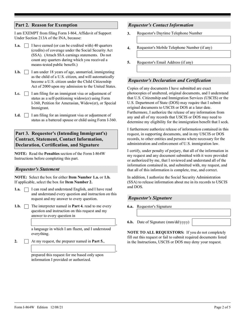 Large thumbnail of Form I-864W - Dec 2021