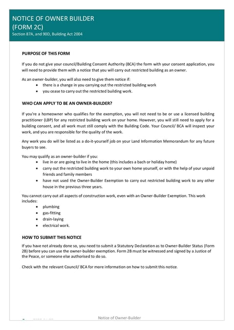 Form 2B Statutory Declaration of Owner Builder | Fill and sign 