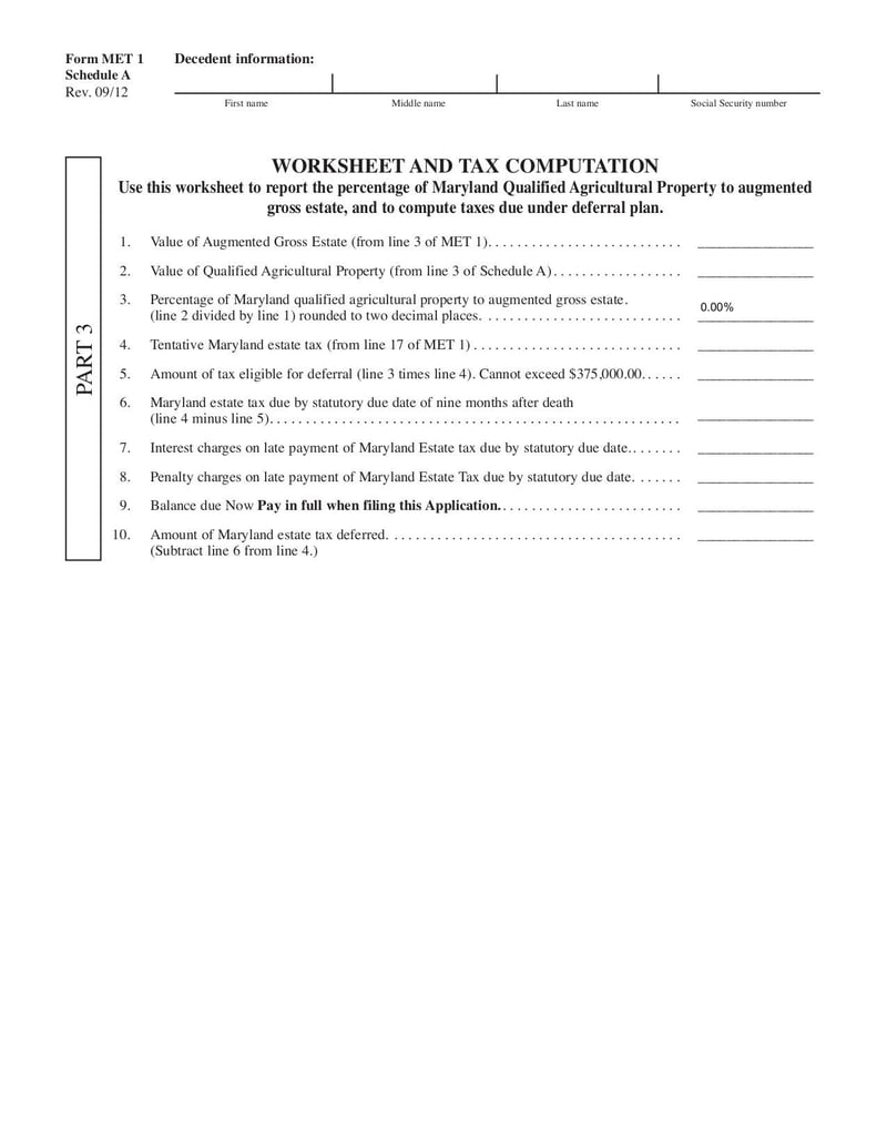 Large thumbnail of Maryland Estate Tax Return | MET-1DAG - Sep 2012