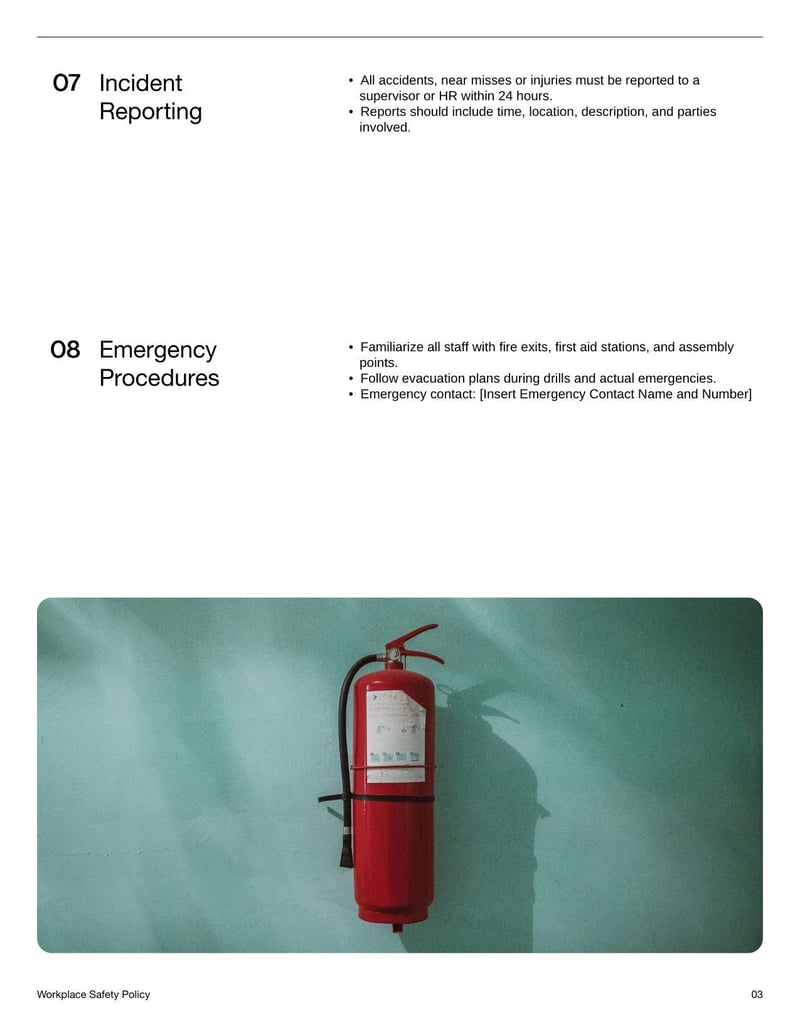 Workplace Safety Policy Template for defining safety procedures and responsibilities in the workplace