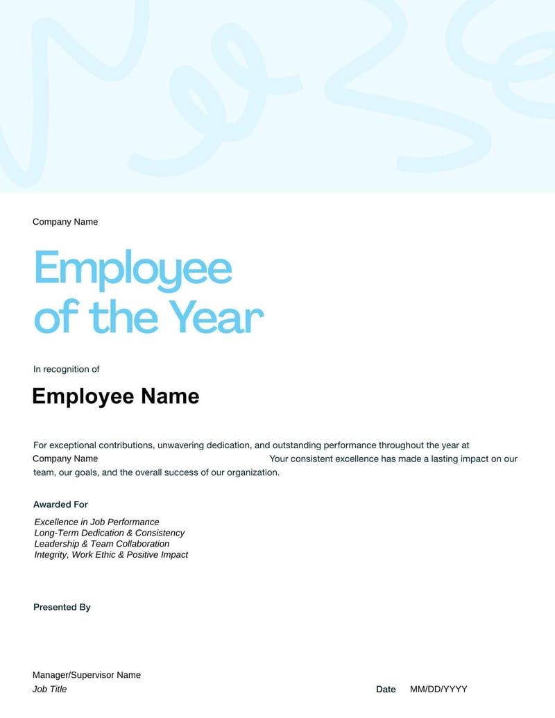 Employee of the Year Template for recognizing outstanding employee performance and achievements