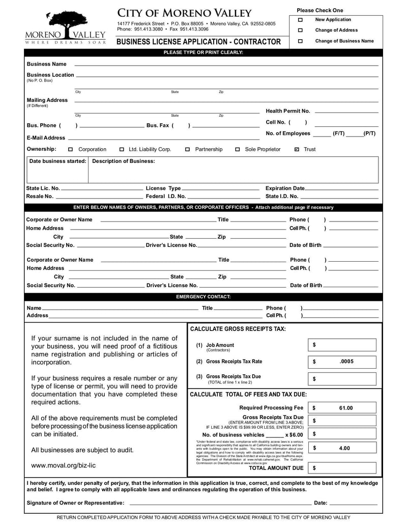 Large thumbnail of Business License Application - Contractor - May 2019