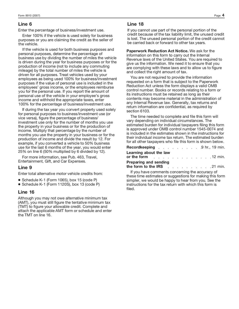 Large thumbnail of Form 8910 - Jan 2007