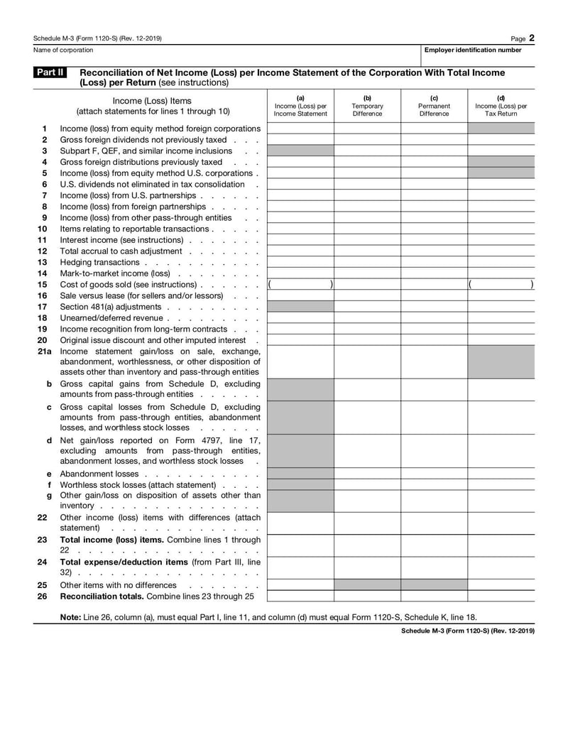 Large thumbnail of Schedule M-3 (Form 1120-S) - Dec 2019