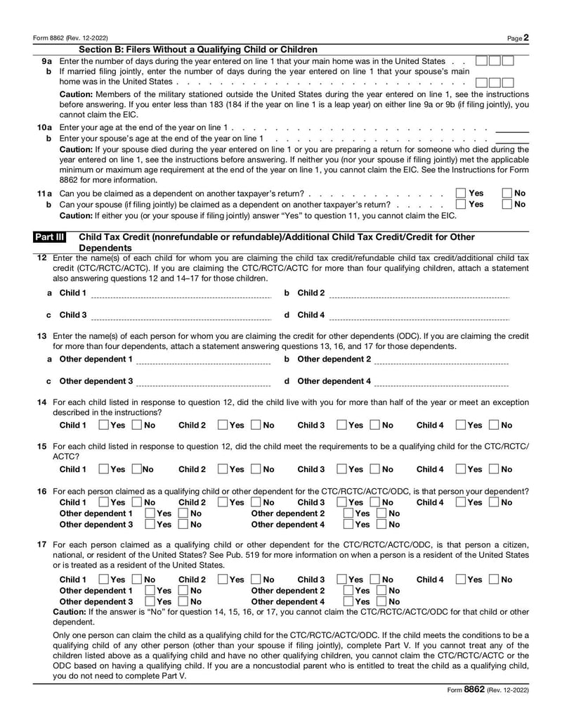 Thumbnail of Form 8862 - Dec 2022 - page 1
