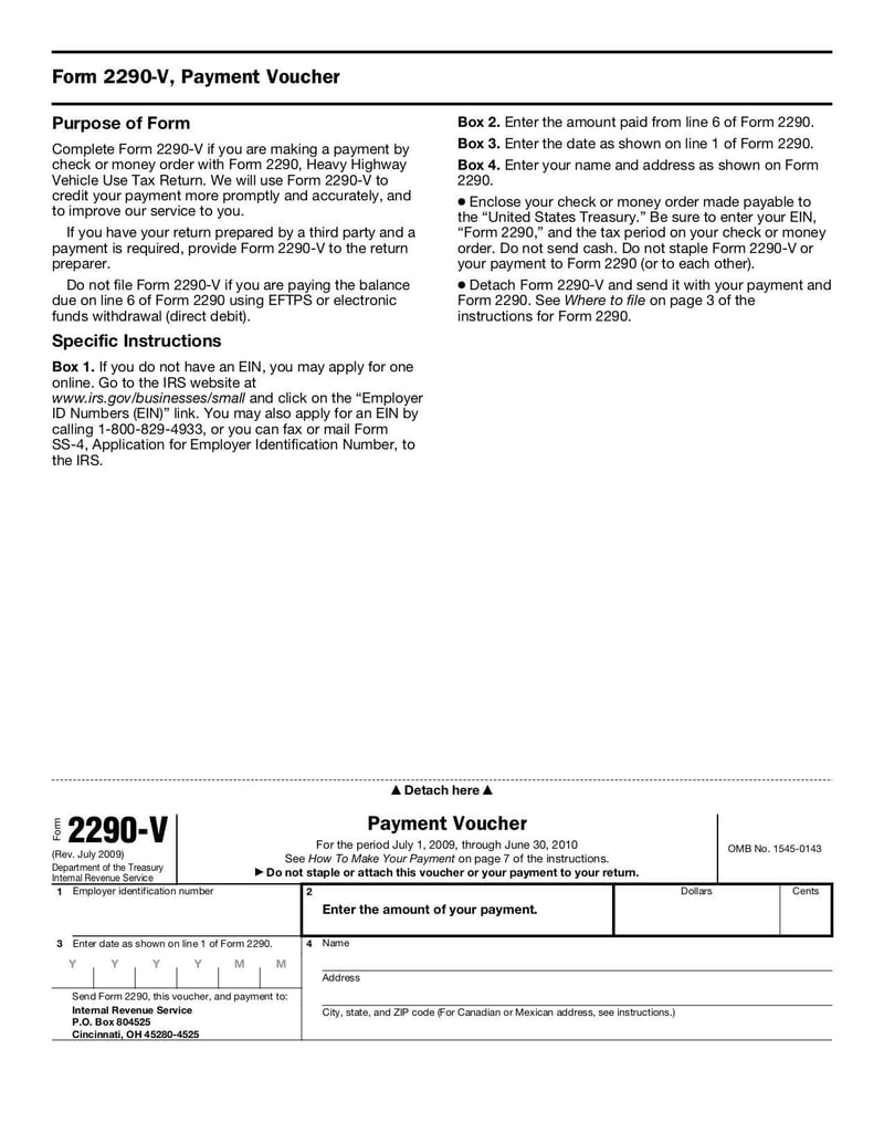 Large thumbnail of Form 2290 - Jul 2009