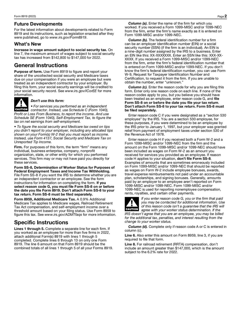 Large thumbnail of Form 8919 - Jan 2022