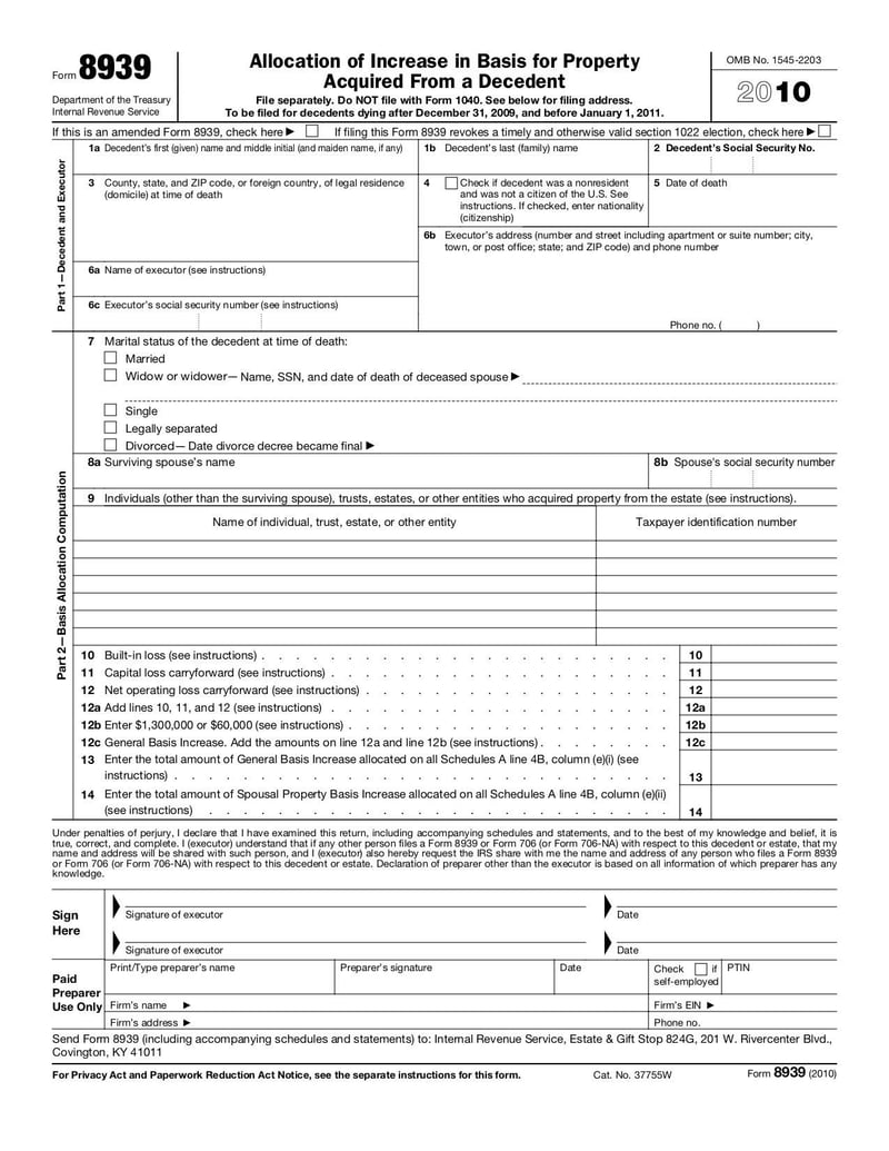 Large thumbnail of Form 8939 - May 2012