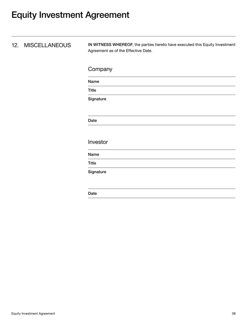 Equity Investment Agreement covering investor rights, share issuance and payment terms