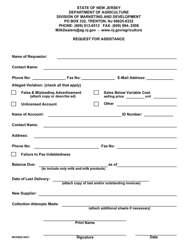 Large thumbnail of Request for Assistance Form - Apr 2021