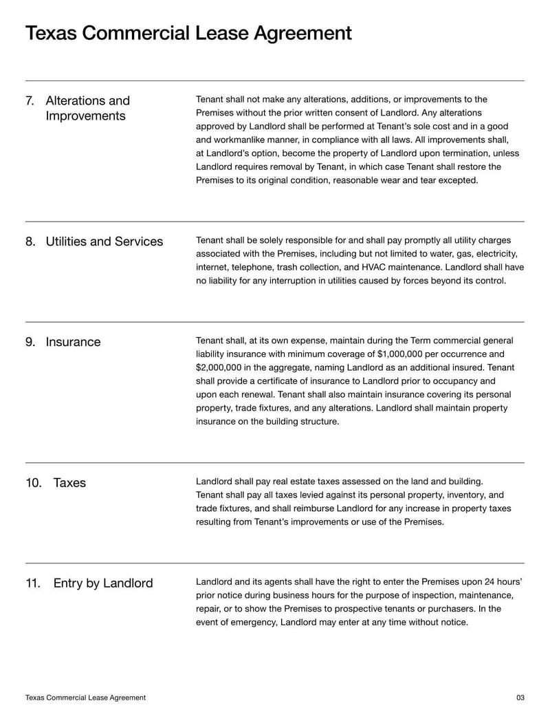 Commercial Lease Agreement Texas for detailing lease terms for renting commercial property in Texas