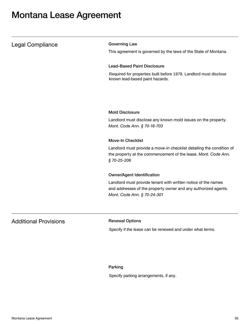 Large thumbnail of Montana Lease Agreement Template