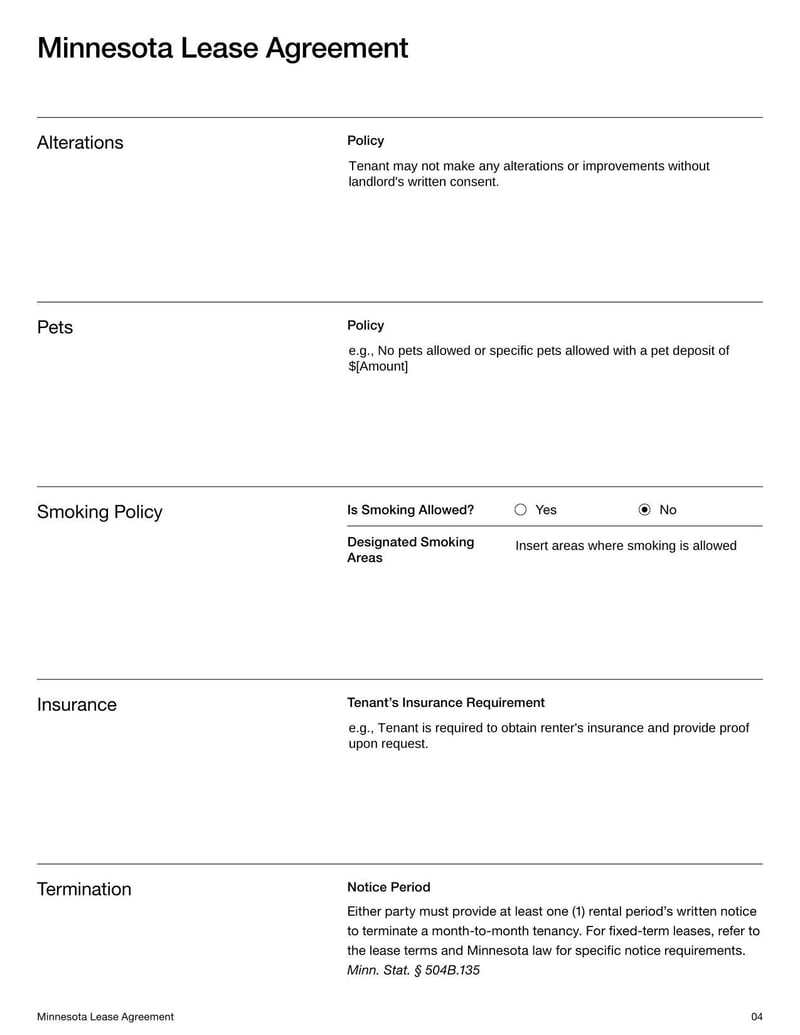 Large thumbnail of Minnesota Lease Agreement Template