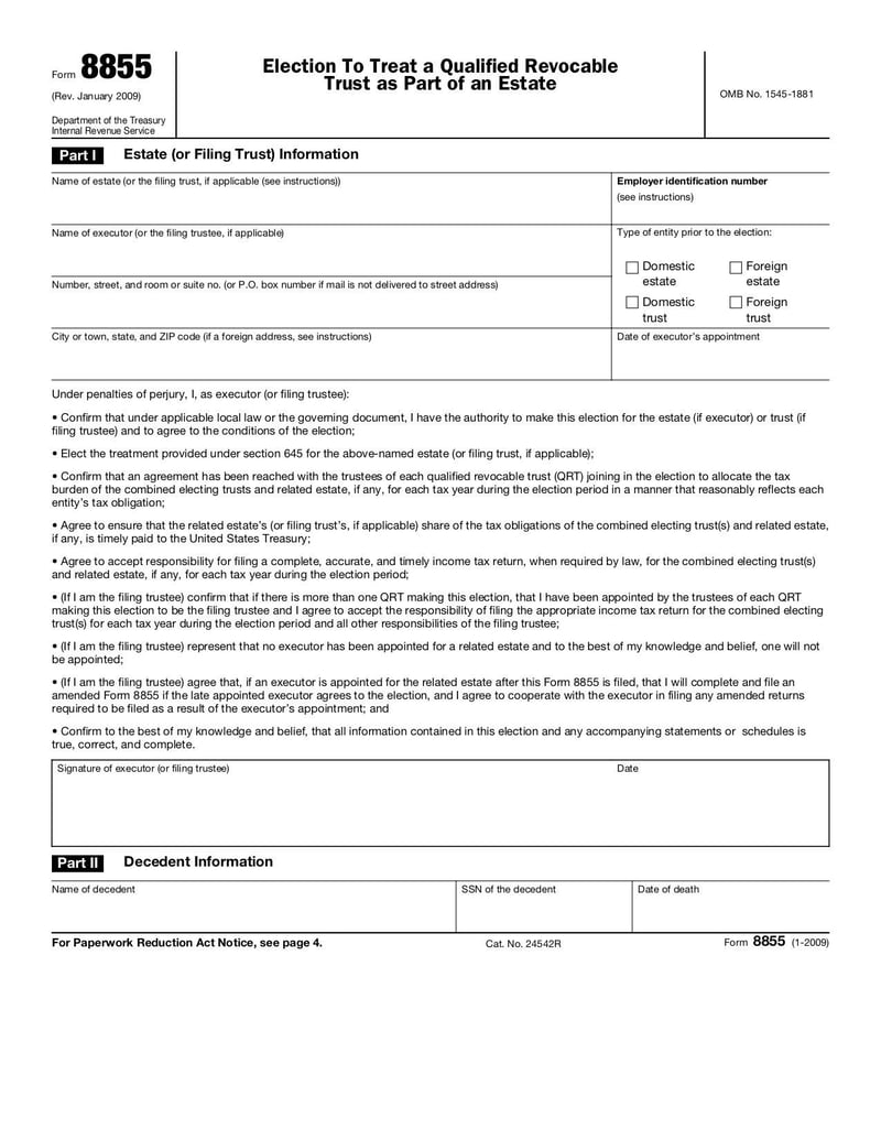 Large thumbnail of Form 8855 - Jan 2009