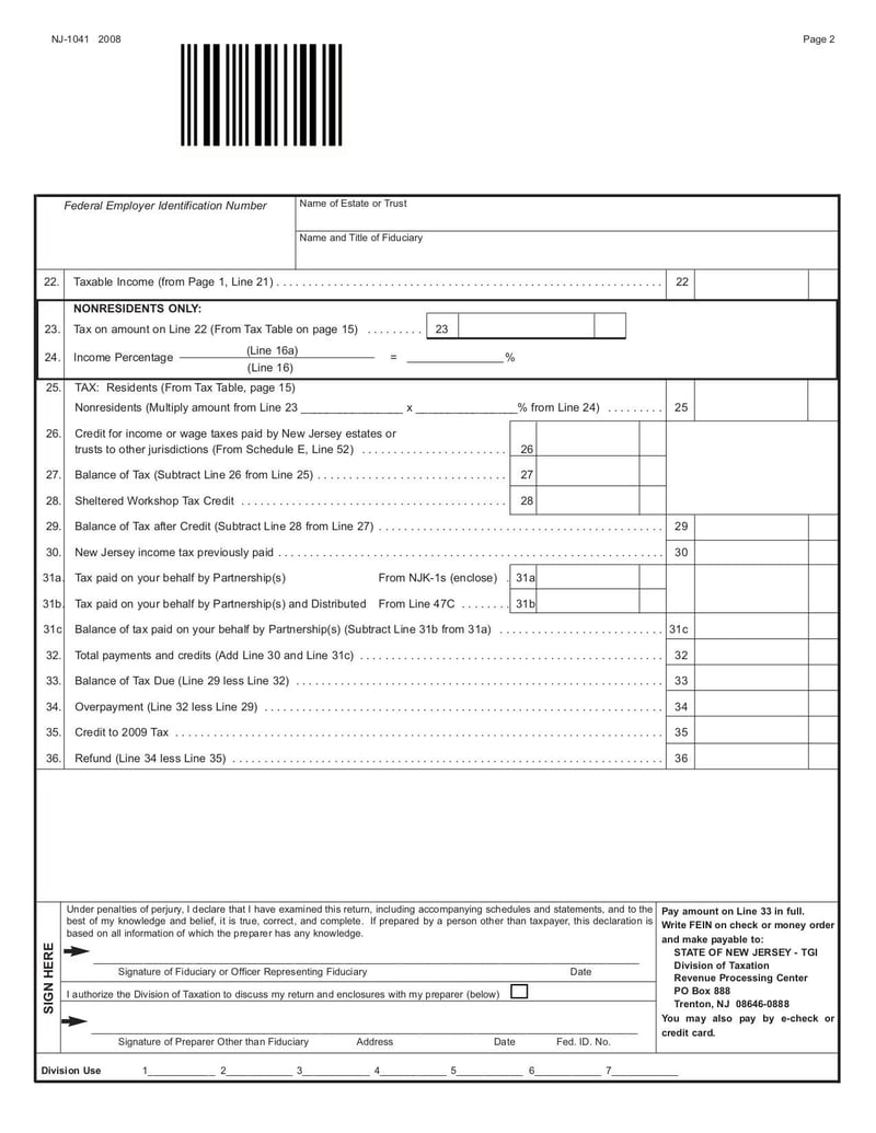 Large thumbnail of Form NJ-1041 - Oct 2018
