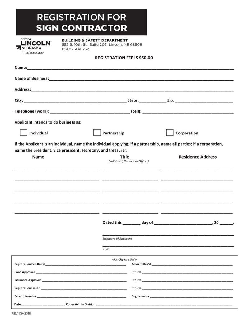 Large thumbnail of Registration Form for Sign Contractor - Jul 2019