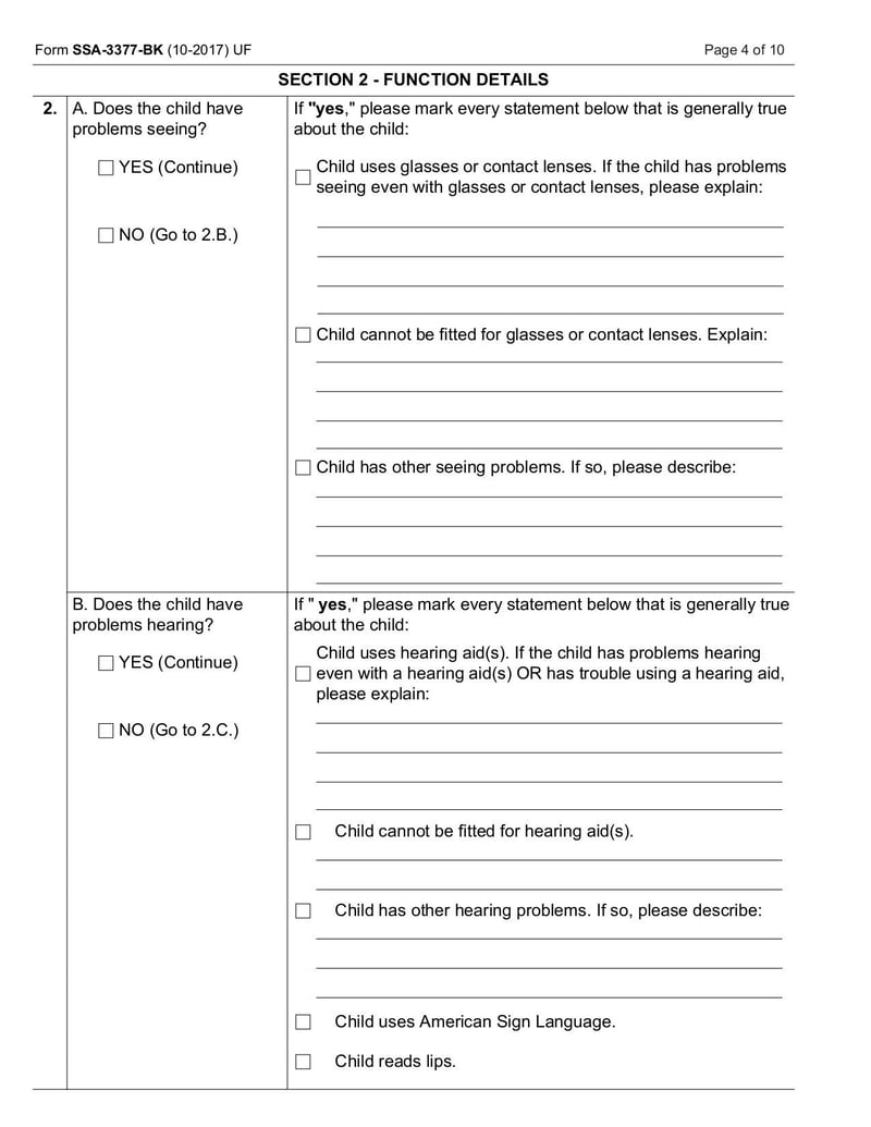 Large thumbnail of Form SSA-3377-BK Function Report - Child Age 3 to 6th Birthday - Feb 2022