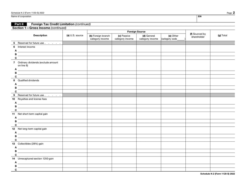 Large thumbnail of Form 1120-S Schedule K-2 - Jan 2022