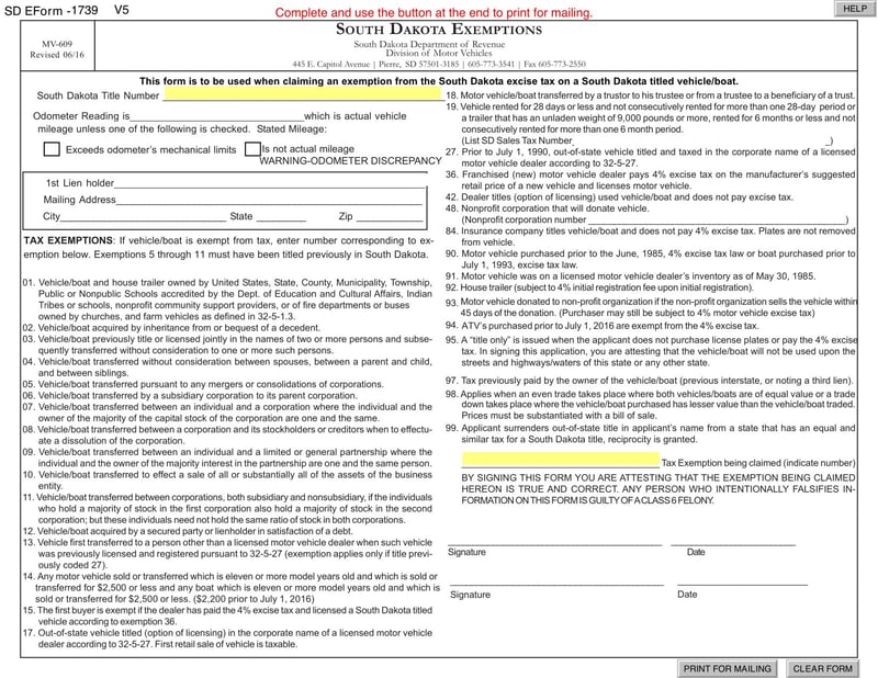 Large thumbnail of Form MV-609 (2016)