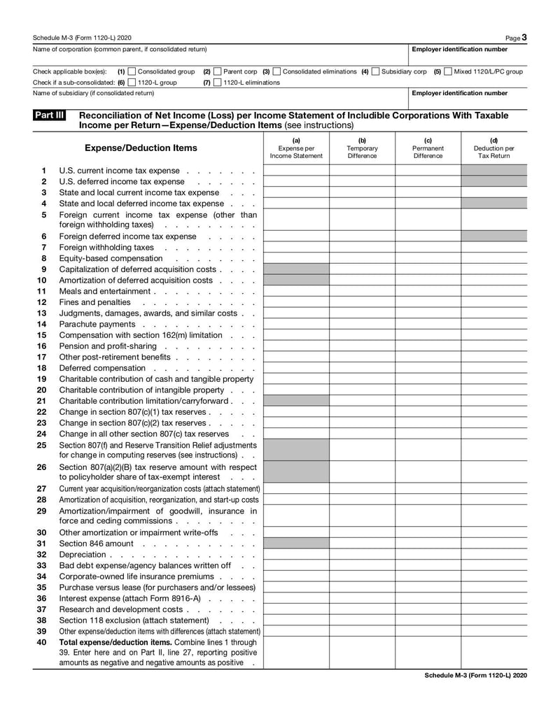 Large thumbnail of Schedule M-3 (Form 1120-L) - Jan 2020