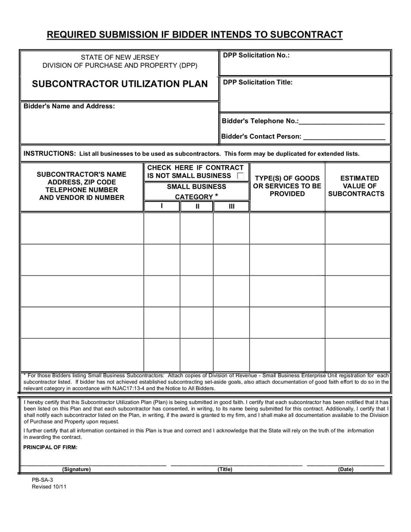 Large thumbnail of Subcontractor Forms (PB-SA-3) - Oct 2011