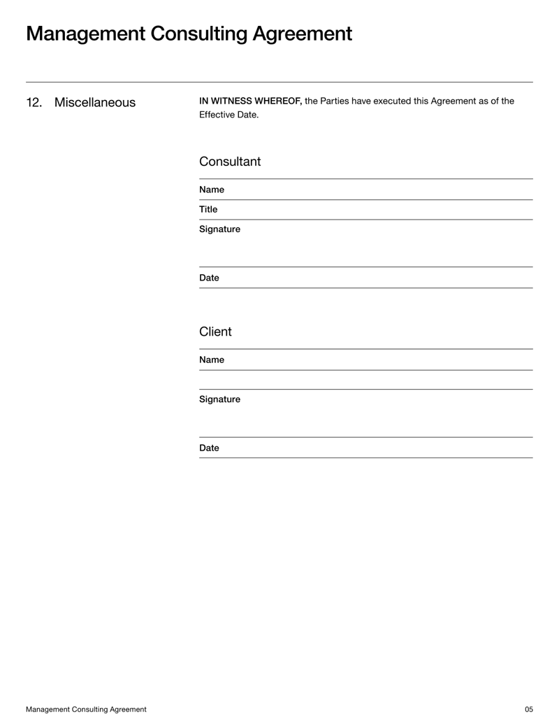 Management Consulting Agreement covering services, compensation, confidentiality, intellectual property and dispute resolution