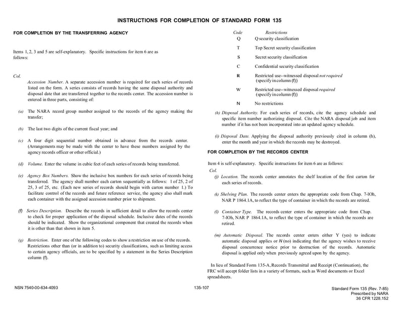Large thumbnail of SF-135 Records Transmittal and Receipt - Apr 2015