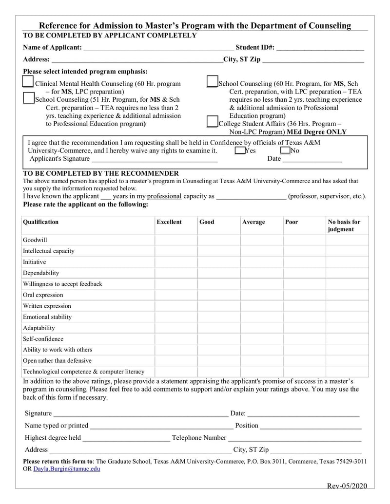 Large thumbnail of Master's Counseling Reference Form - May 2020