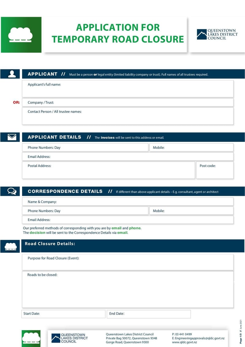 Large thumbnail of Temporary Road Closure Application Form - Jun 2021