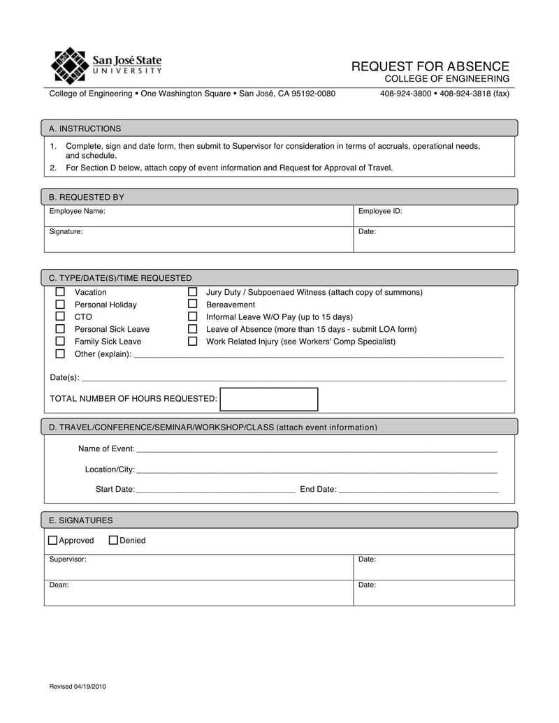 Large thumbnail of San Jose State University Request for Absence