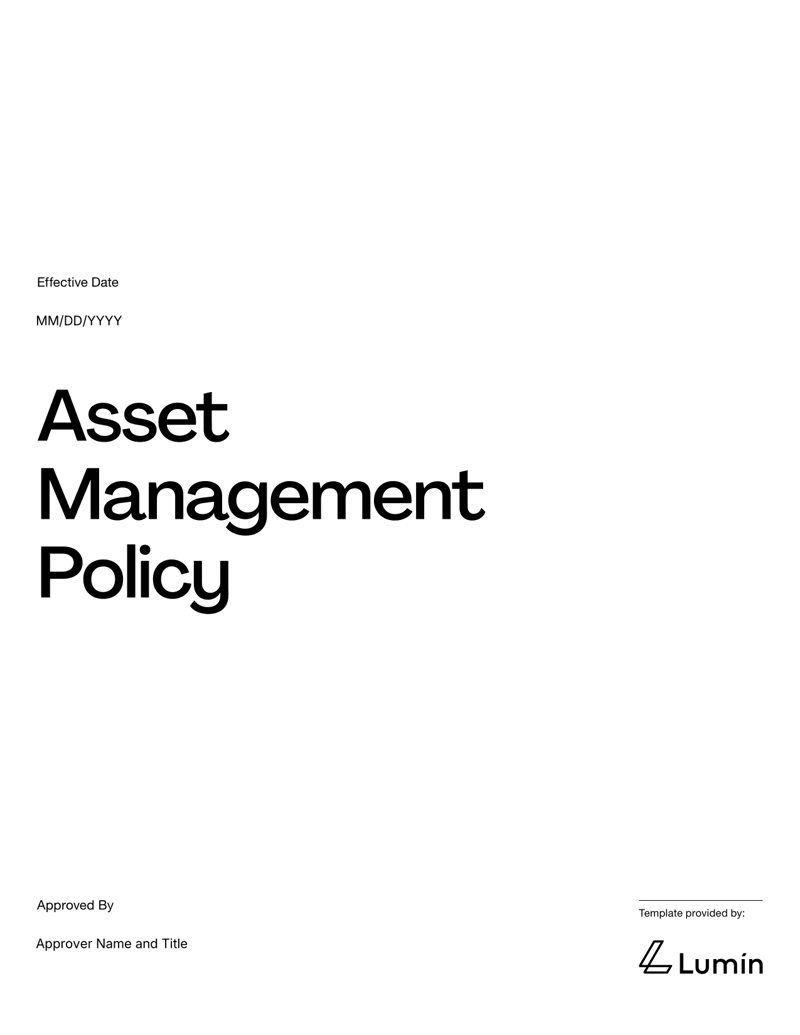 Asset Management Policy Template detailing tracking, tagging, transfers and disposal procedures