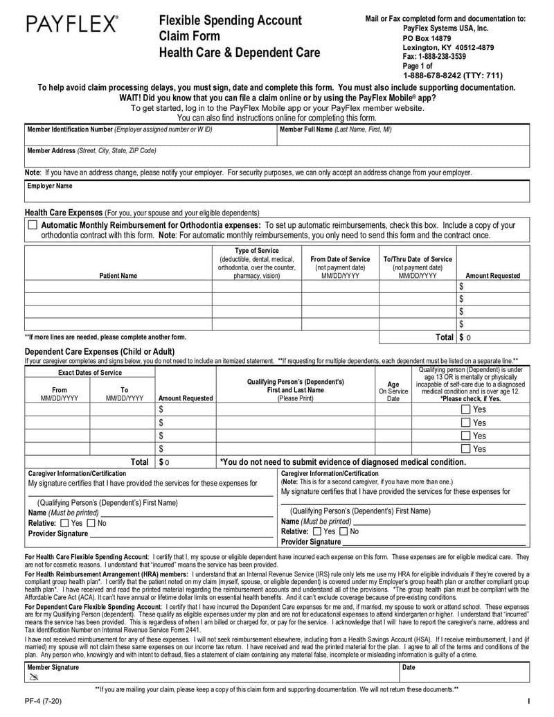 Large thumbnail of Flexible Spending Account Claim Form - Jul 2020