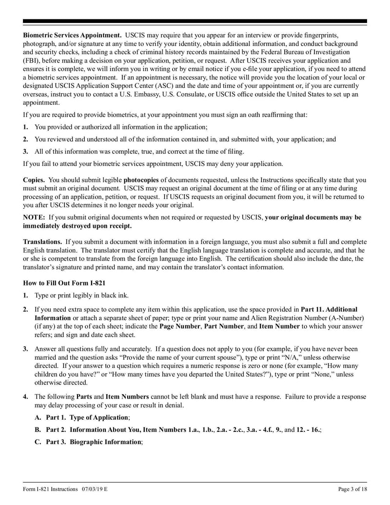 Thumbnail of Instructions for Form I-821 - Jul 2019 - page 2