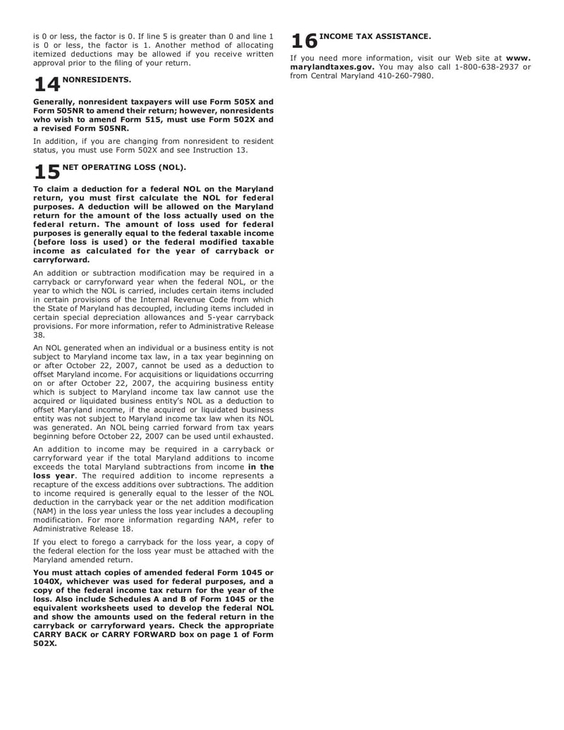 Large thumbnail of Maryland Form 502X - Dec 2017