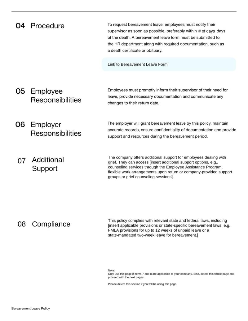 Bereavement Leave Policy Document outlining time-off guidelines for employees after a loss