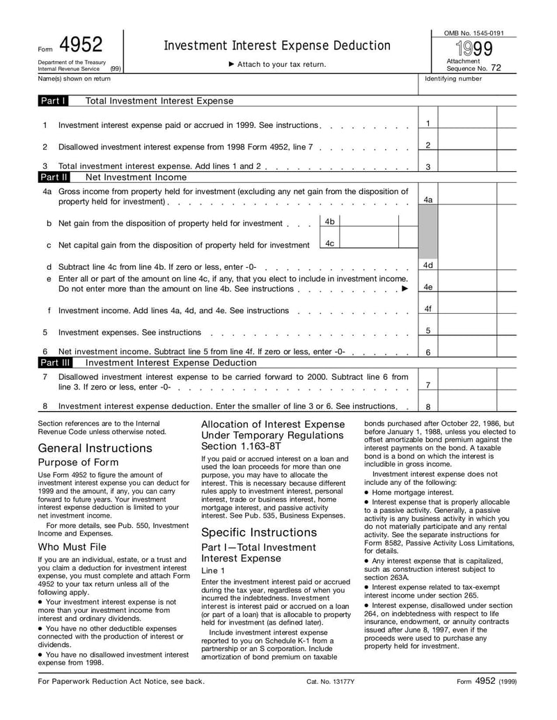 Thumbnail of Form 4952 - Jan 1999 - page 0
