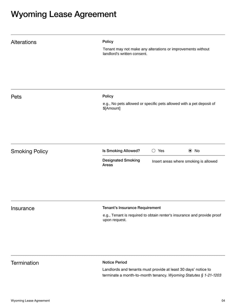 Large thumbnail of Wyoming Lease Agreement Template